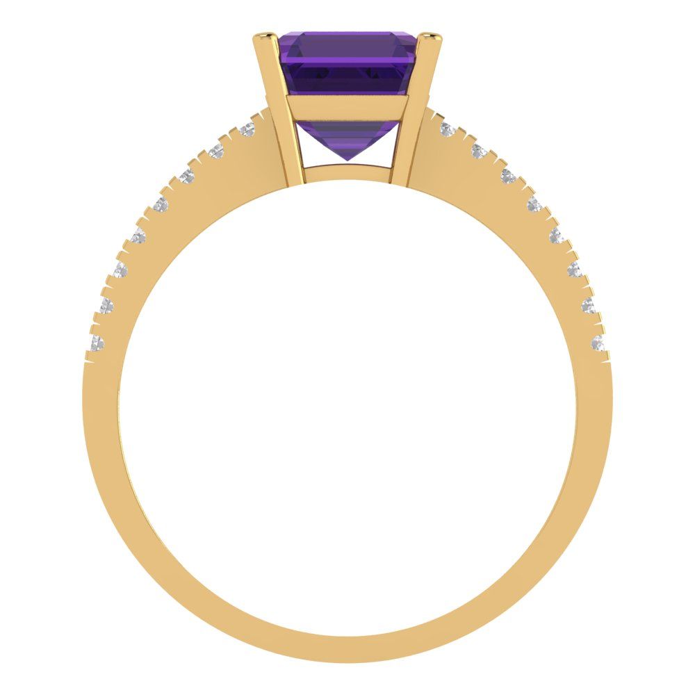 2.7 cttw Natural Amethyst Solitaire with Zirconia Simulated Diamond Accents Engagement Ring - Solid Gold (Cushion Cut,6.5mm)