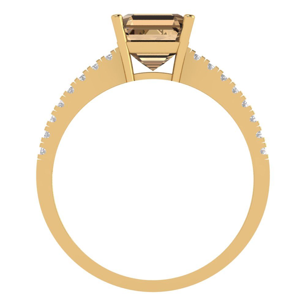 2.7 cttw Zirconia Simulated Champagne Diamond Solitaire with Zirconia Simulated Diamond Accents Engagement Ring - Solid Gold (VVS1, Cushion Cut,6.5mm)