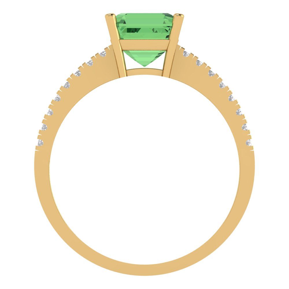 2.7 cttw Zirconia Simulated Green Diamond Solitaire with Zirconia Simulated Diamond Accents Engagement Ring - Solid Gold (VVS1, Cushion Cut,6.5mm)