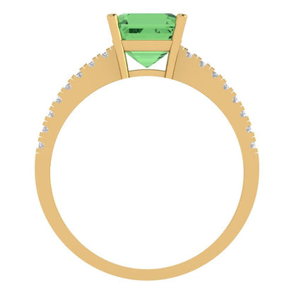 2.7 cttw Zirconia Simulated Green Diamond Solitaire with Zirconia Simulated Diamond Accents Engagement Ring - Solid Gold (VVS1, Cushion Cut,6.5mm)