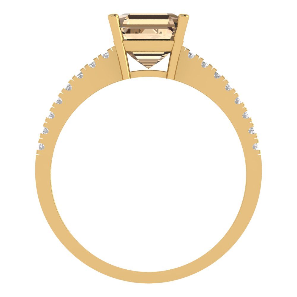 2.7 cttw Yellow Moissanite Solitaire with Zirconia Simulated Diamond Accents Engagement Ring - Solid Gold (Cushion Cut,6.5mm)