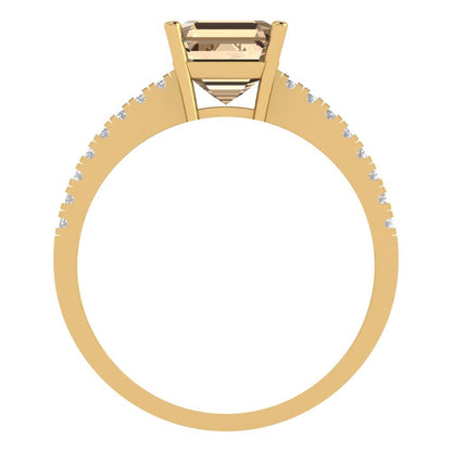 2.7 cttw Yellow Moissanite Solitaire with Zirconia Simulated Diamond Accents Engagement Ring - Solid Gold (Cushion Cut,6.5mm)