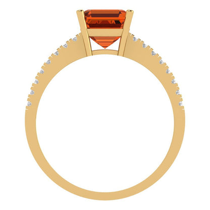 2.7 cttw Simulated Pink Tourmaline Solitaire with Zirconia Simulated Diamond Accents Engagement Ring - Solid Gold (Cushion Cut,6.5mm)