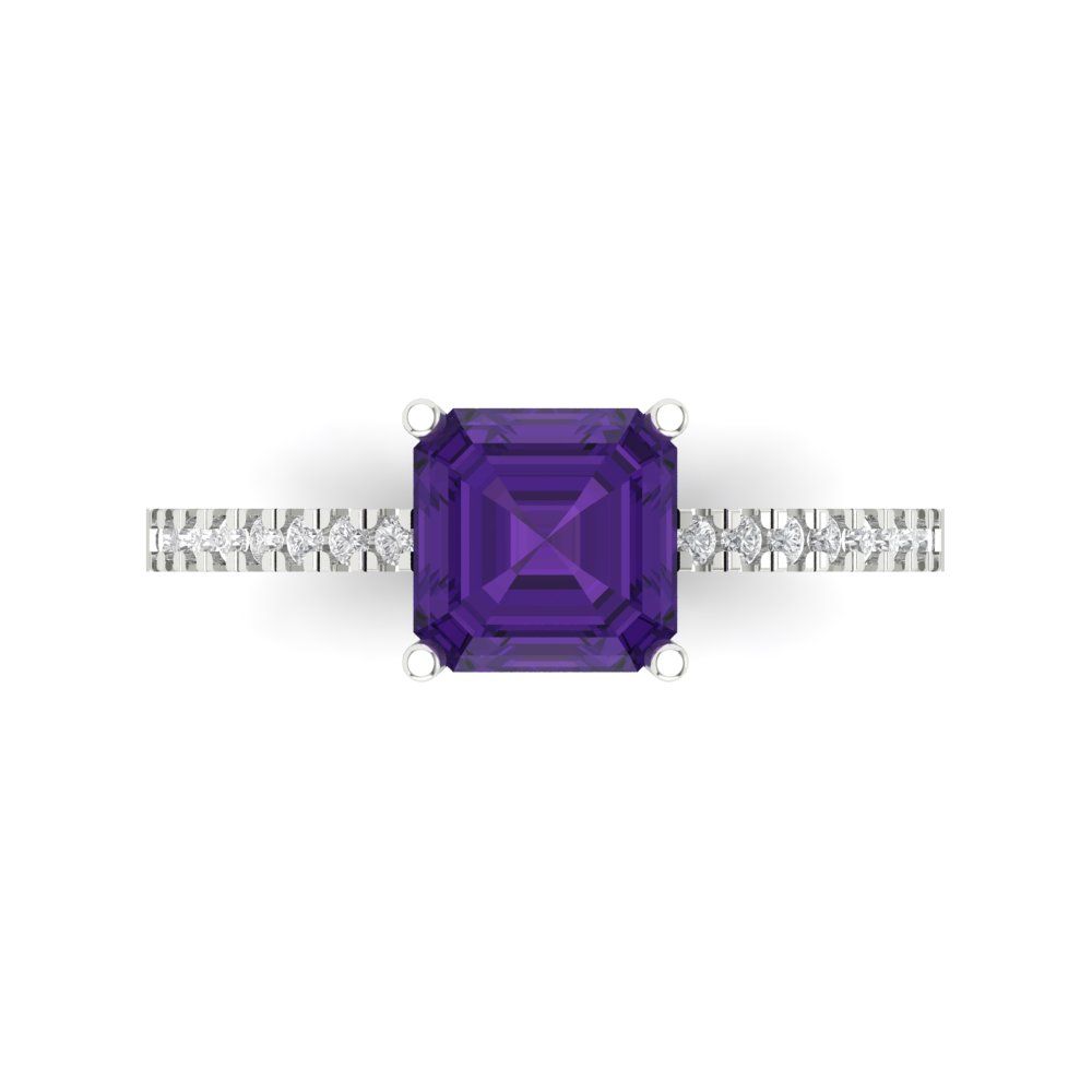 2.7 cttw Natural Amethyst Solitaire with Zirconia Simulated Diamond Accents Engagement Ring - Solid Gold (Cushion Cut,6.5mm)