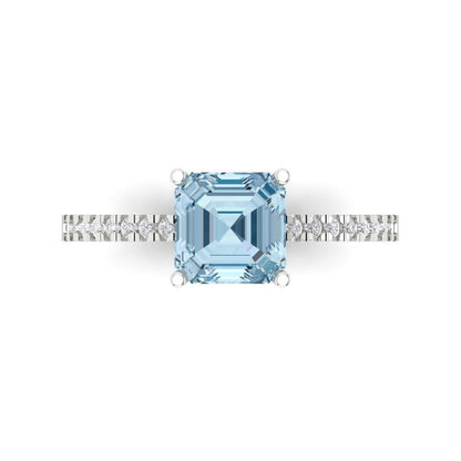 2.7 cttw Natural Sky Blue Topaz Solitaire with Zirconia Simulated Diamond Accents Engagement Ring - Solid Gold (Cushion Cut,6.5mm)