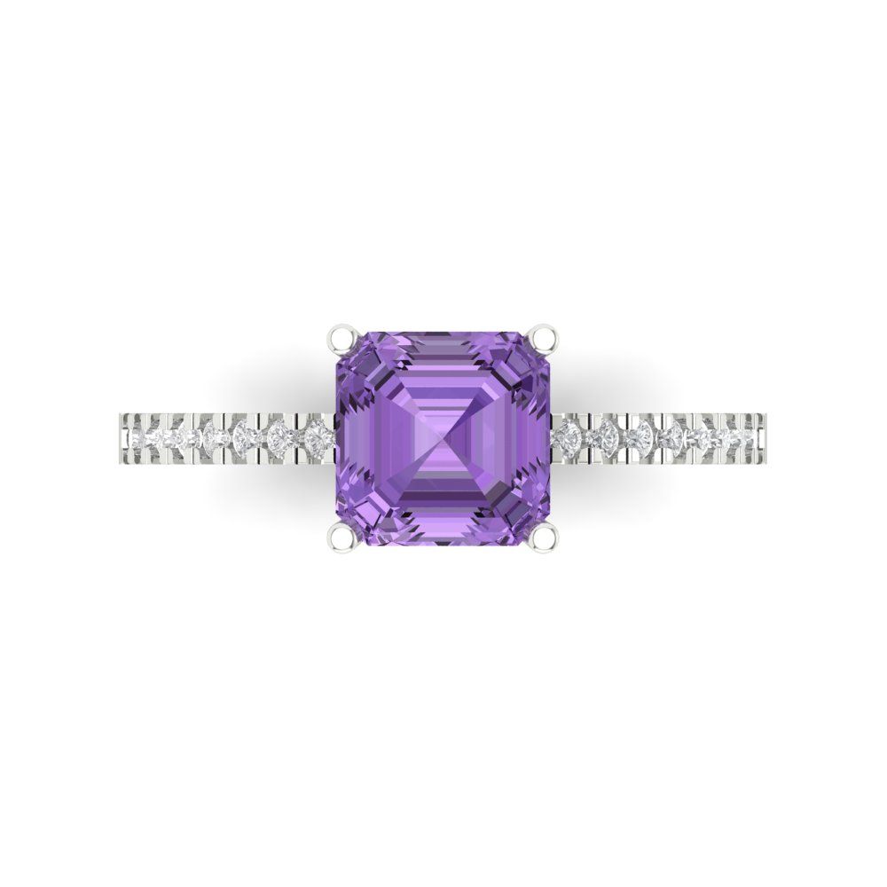 2.7 cttw Simulated Alexandrite Solitaire with Zirconia Simulated Diamond Accents Engagement Ring - Solid Gold (Cushion Cut,6.5mm)