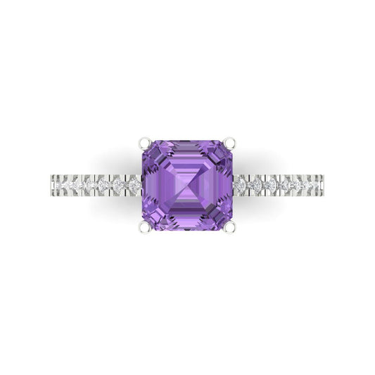 2.7 cttw Simulated Alexandrite Solitaire with Zirconia Simulated Diamond Accents Engagement Ring - Solid White Gold (VVS1, Cushion Cut,6.5mm)