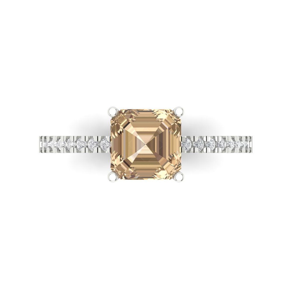 2.7 cttw Yellow Moissanite Solitaire with Zirconia Simulated Diamond Accents Engagement Ring - Solid Gold (Cushion Cut,6.5mm)