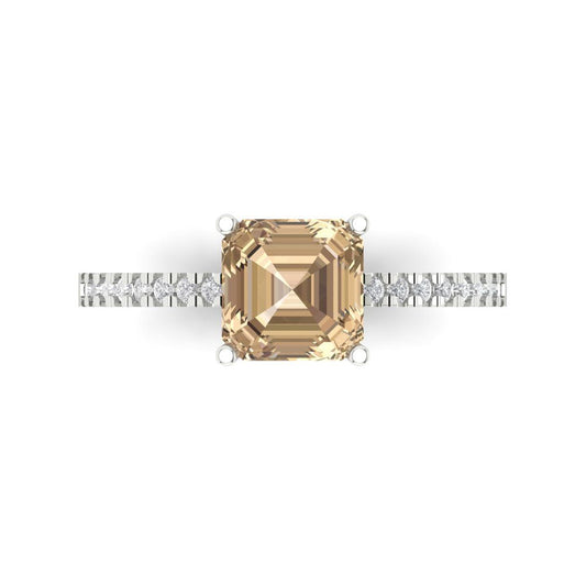 2.7 cttw Yellow Moissanite Solitaire with Zirconia Simulated Diamond Accents Engagement Ring - Solid White Gold (VVS1, Cushion Cut,6.5mm)