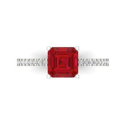 2.7 cttw Simulated Pink Tourmaline Solitaire with Zirconia Simulated Diamond Accents Engagement Ring - Solid Gold (Cushion Cut,6.5mm)