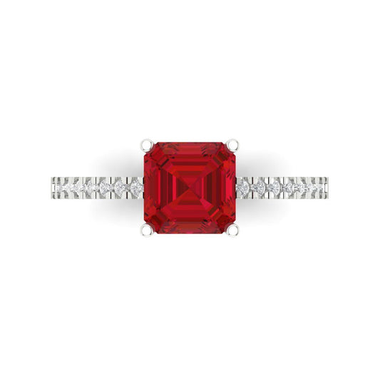 2.7 cttw Simulated Pink Tourmaline Solitaire with Zirconia Simulated Diamond Accents Engagement Ring - Solid White Gold (VVS1, Cushion Cut,6.5mm)
