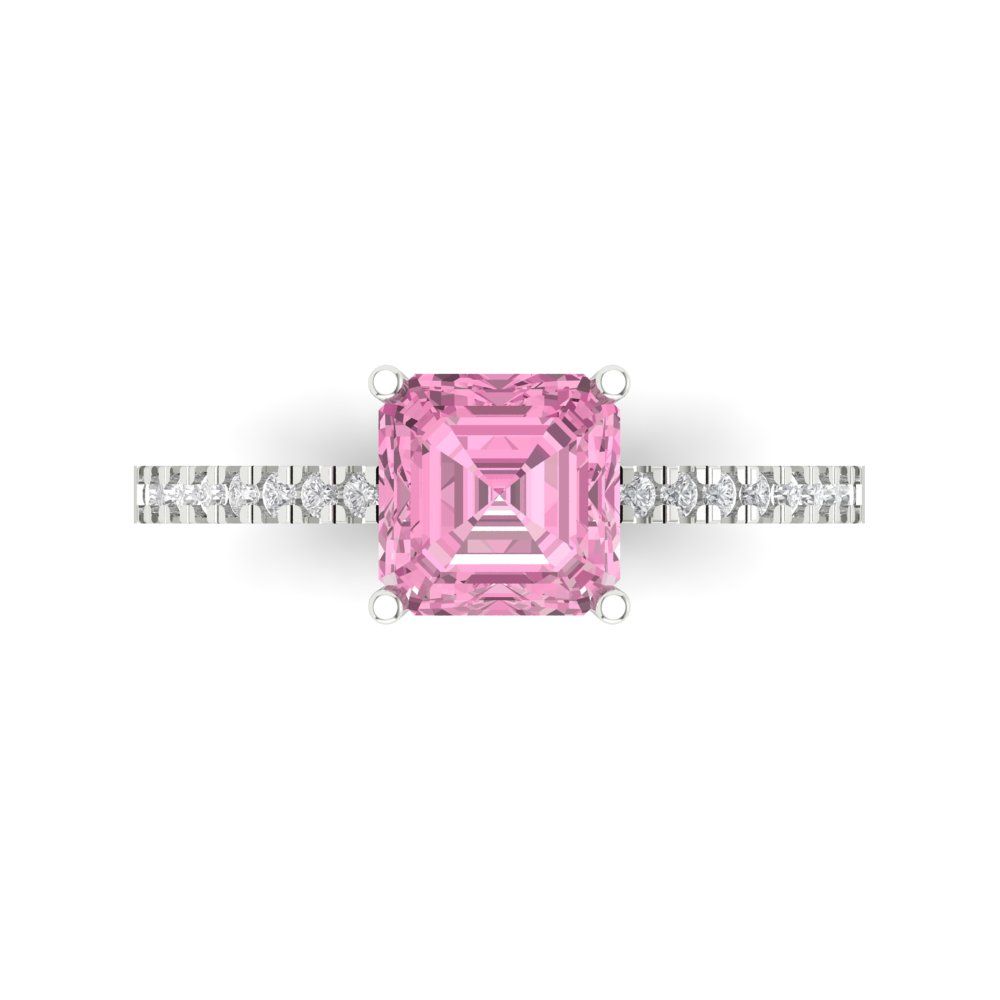 2.7 cttw Zirconia Simulated Pink Diamond Solitaire with Zirconia Simulated Diamond Accents Engagement Ring - Solid Gold (VVS1, Cushion Cut,6.5mm)