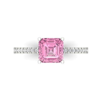 2.7 cttw Zirconia Simulated Pink Diamond Solitaire with Zirconia Simulated Diamond Accents Engagement Ring - Solid Gold (VVS1, Cushion Cut,6.5mm)