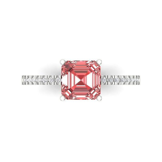 2.7 cttw Natural Garnet Solitaire with Zirconia Simulated Diamond Accents Engagement Ring - Solid White Gold (VVS1, Cushion Cut,6.5mm)