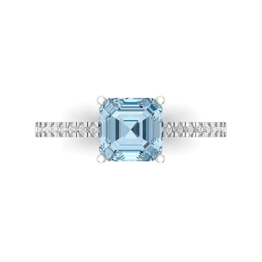 2.7 cttw Natural Swiss Blue Topaz Solitaire with Zirconia Simulated Diamond Accents Engagement Ring - Solid White Gold (VVS1, Cushion Cut,6.5mm)