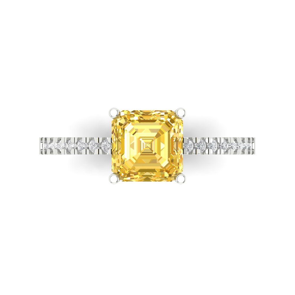 2.7 cttw Natural Citrine Solitaire with Zirconia Simulated Diamond Accents Engagement Ring - Solid Gold (Cushion Cut,6.5mm)