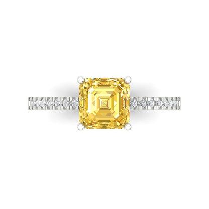 2.7 cttw Natural Citrine Solitaire with Zirconia Simulated Diamond Accents Engagement Ring - Solid Gold (Cushion Cut,6.5mm)