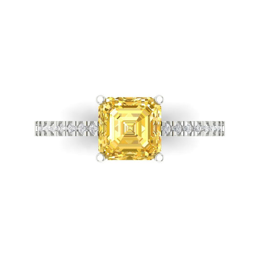 2.7 cttw Natural Citrine Solitaire with Zirconia Simulated Diamond Accents Engagement Ring - Solid White Gold (VVS1, Cushion Cut,6.5mm)