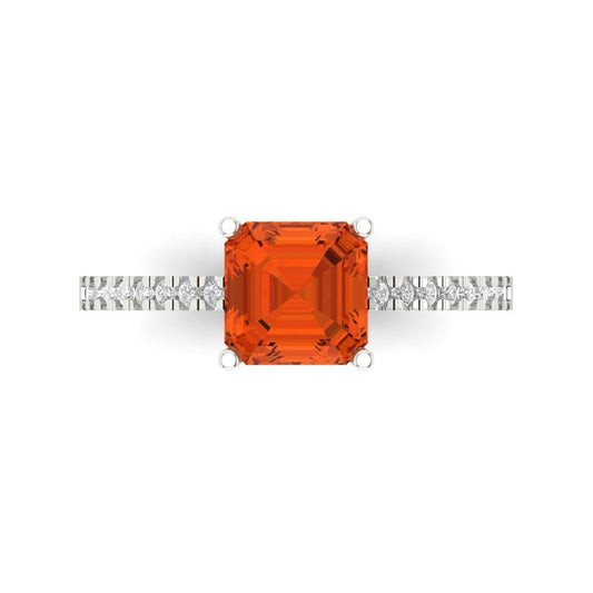2.7 cttw Zirconia Simulated Red Diamond Solitaire with Zirconia Simulated Diamond Accents Engagement Ring - Solid White Gold (VVS1, Cushion Cut,6.5mm)