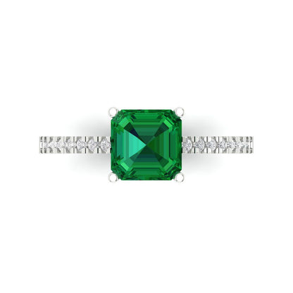 2.7 cttw Simulated Emerald Solitaire with Zirconia Simulated Diamond Accents Engagement Ring - Solid Gold (Cushion Cut,6.5mm)