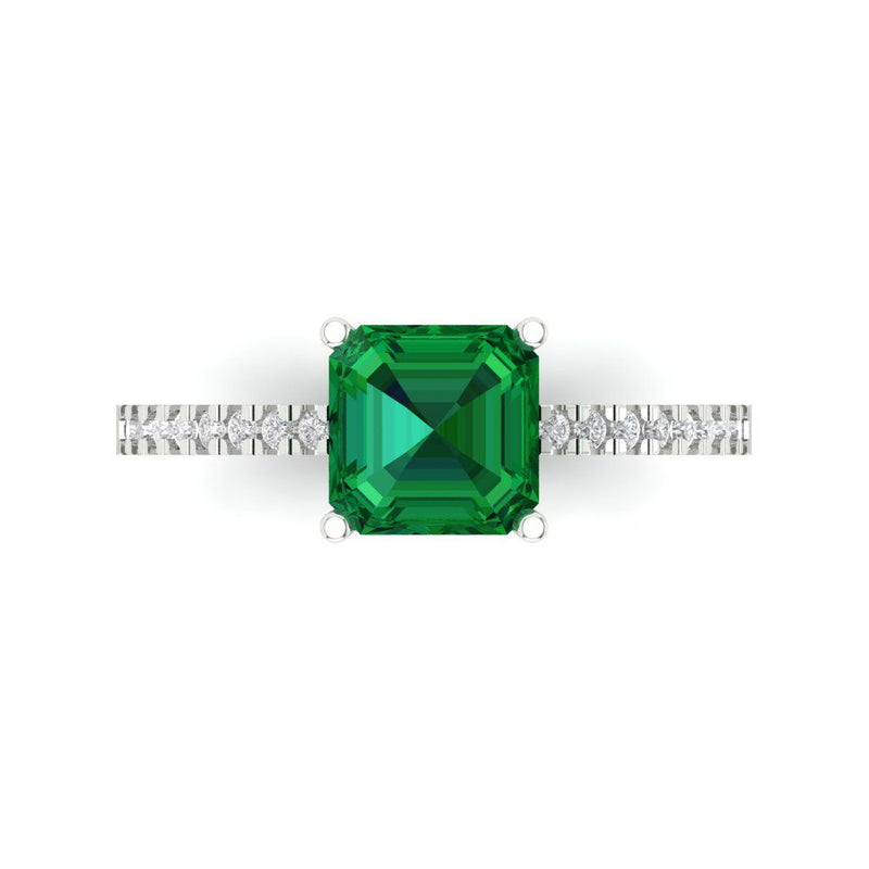 2.7 ct Brilliant Cushion Cut Simulated Emerald Stone White Gold Solitaire with Accents Ring