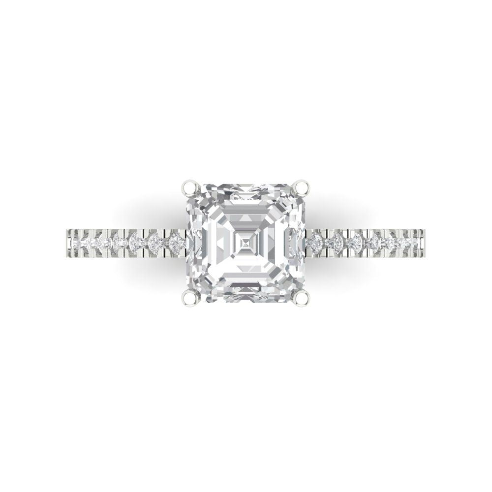 2.7 cttw White Sapphire Solitaire with Zirconia Simulated Diamond Accents Engagement Ring - Solid Gold (Cushion Cut,6.5mm)