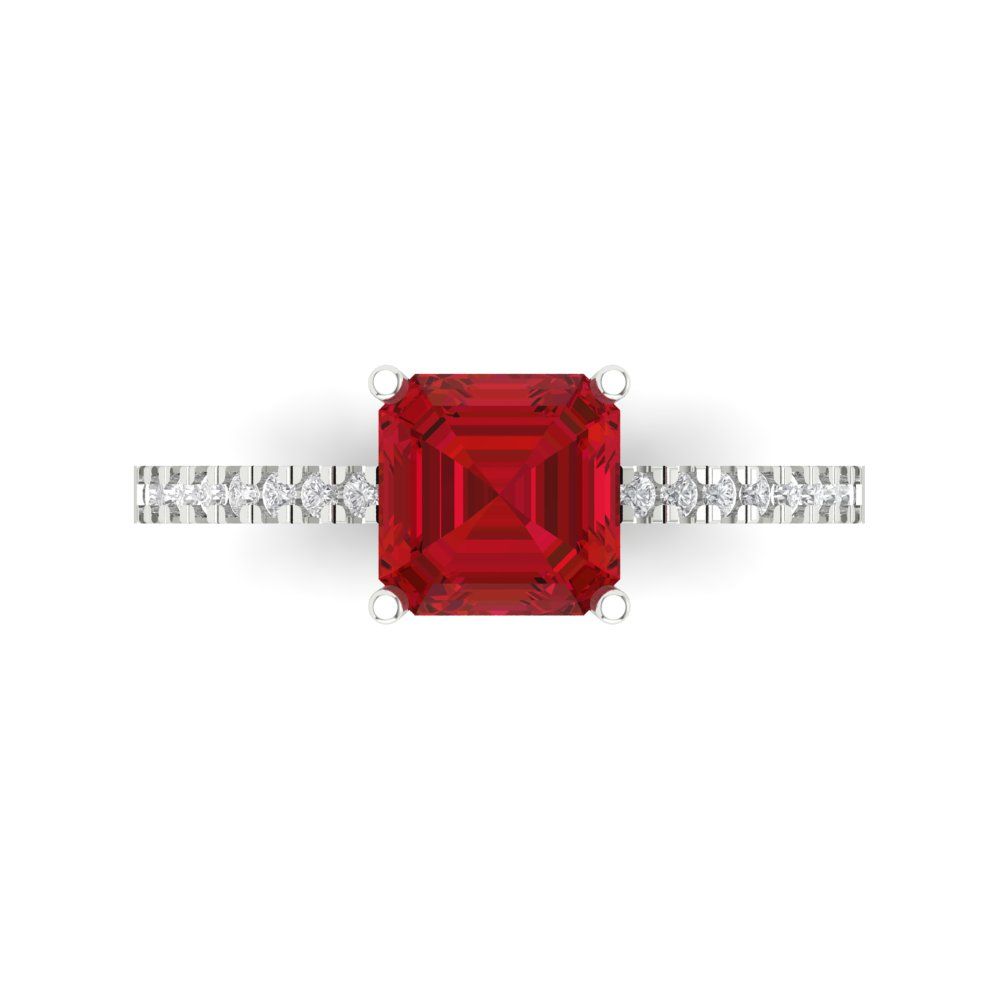 2.7 cttw Simulated Ruby Solitaire with Zirconia Simulated Diamond Accents Engagement Ring - Solid Gold (Cushion Cut,6.5mm)