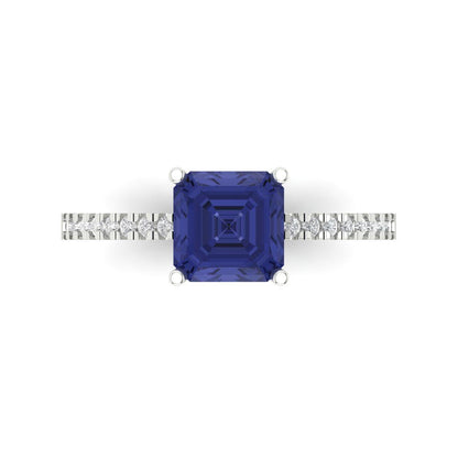 2.7 cttw Simulated Tanzanite Solitaire with Zirconia Simulated Diamond Accents Engagement Ring - Solid Gold (Cushion Cut,6.5mm)