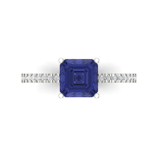 2.7 cttw Simulated Tanzanite Solitaire with Zirconia Simulated Diamond Accents Engagement Ring - Solid White Gold (VVS1, Cushion Cut,6.5mm)