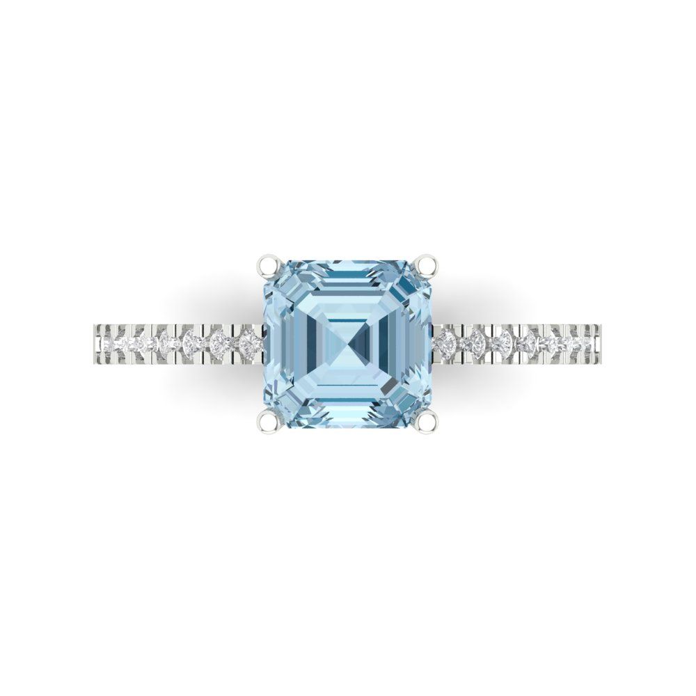 2.7 cttw Zirconia Simulated Blue Diamond Solitaire with Zirconia Simulated Diamond Accents Engagement Ring - Solid Gold (VVS1, Cushion Cut,6.5mm)