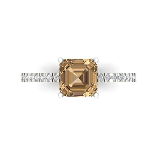 2.7 cttw Zirconia Simulated Champagne Diamond Solitaire with Zirconia Simulated Diamond Accents Engagement Ring - Solid White Gold (VVS1, Cushion Cut,6.5mm)