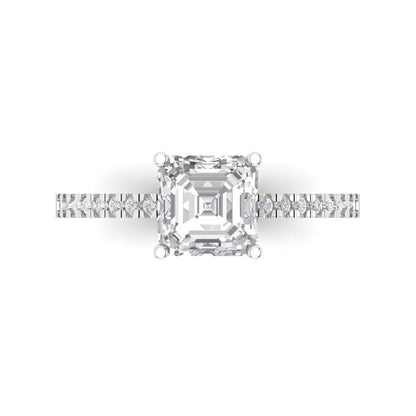 2.7 cttw Certified Moissanite Solitaire with Zirconia Simulated Diamond Accents Engagement Ring - Solid Gold (VVS1, D-F,Cushion Cut,6.5mm)