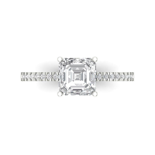 2.7 cttw Moissanite Solitaire with Zirconia Simulated Diamond Accents Engagement Ring - Solid White Gold (VVS1, Cushion Cut,6.5mm)
