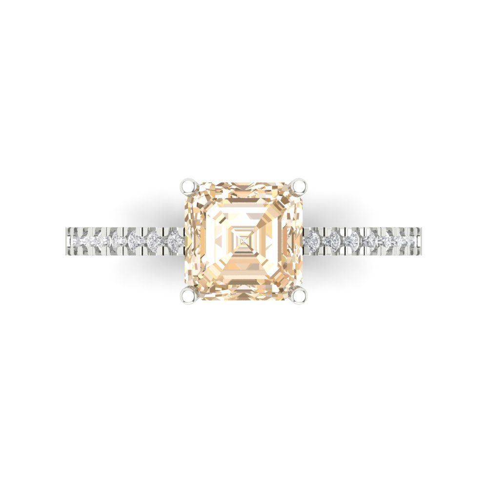 2.7 cttw Natural Morganite Solitaire with Zirconia Simulated Diamond Accents Engagement Ring - Solid Gold (Cushion Cut,6.5mm)