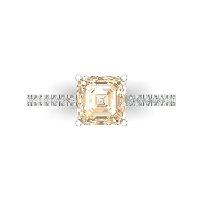 2.7 cttw Natural Morganite Solitaire with Zirconia Simulated Diamond Accents Engagement Ring - Solid Gold (Cushion Cut,6.5mm)