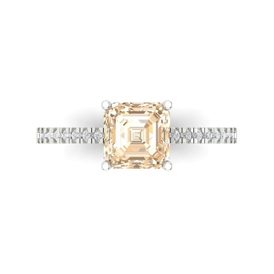2.7 cttw Natural Morganite Solitaire with Zirconia Simulated Diamond Accents Engagement Ring - Solid White Gold (VVS1, Cushion Cut,6.5mm)