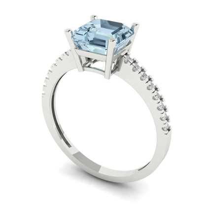 2.7 cttw Natural Sky Blue Topaz Solitaire with Zirconia Simulated Diamond Accents Engagement Ring - Solid Gold (Cushion Cut,6.5mm)