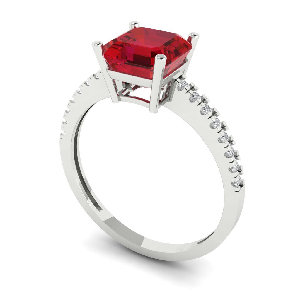 2.7 cttw Simulated Ruby Solitaire with Zirconia Simulated Diamond Accents Engagement Ring - Solid Gold (Cushion Cut,6.5mm)