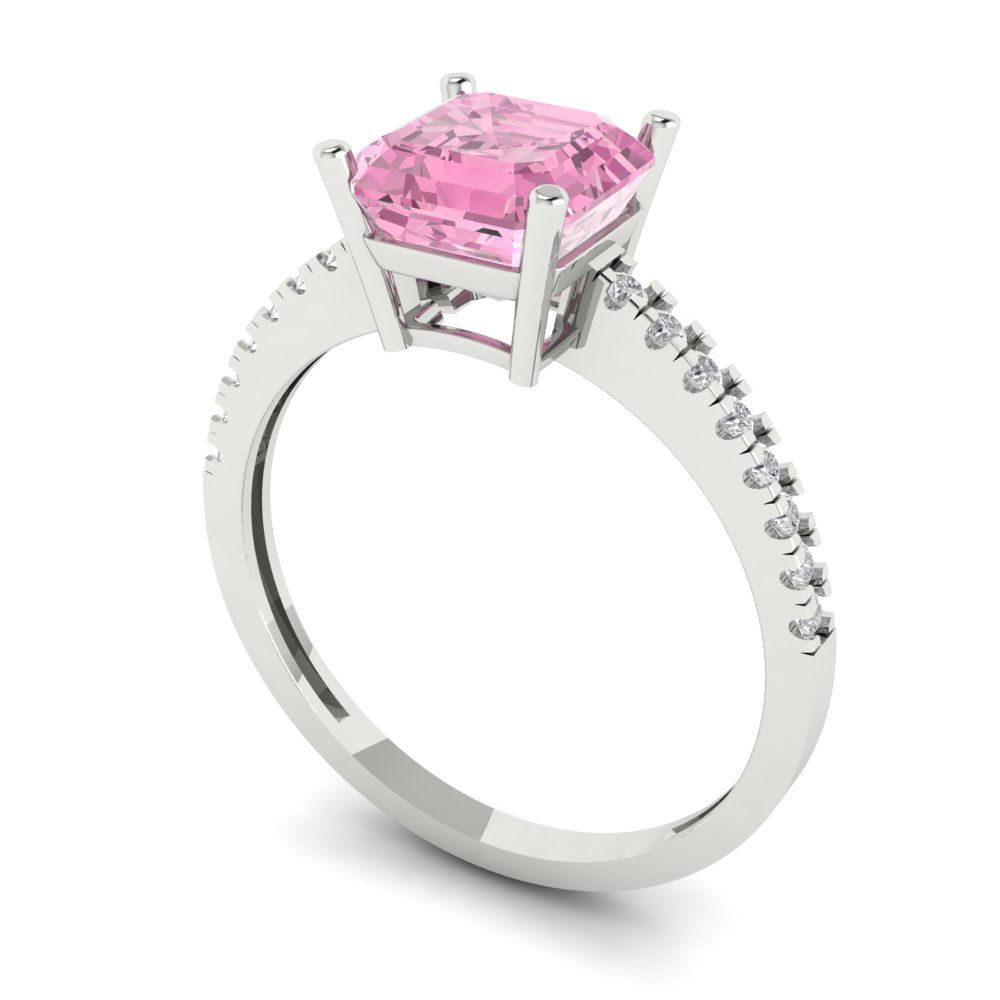 2.7 cttw Zirconia Simulated Pink Diamond Solitaire with Zirconia Simulated Diamond Accents Engagement Ring - Solid Gold (VVS1, Cushion Cut,6.5mm)