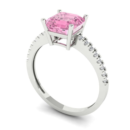 2.7 cttw Zirconia Simulated Pink Diamond Solitaire with Zirconia Simulated Diamond Accents Engagement Ring - Solid Gold (VVS1, Cushion Cut,6.5mm)