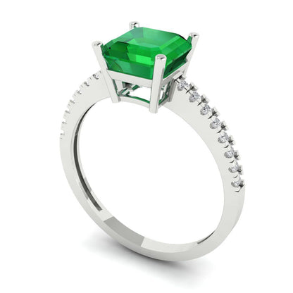 2.7 cttw Simulated Emerald Solitaire with Zirconia Simulated Diamond Accents Engagement Ring - Solid Gold (Cushion Cut,6.5mm)