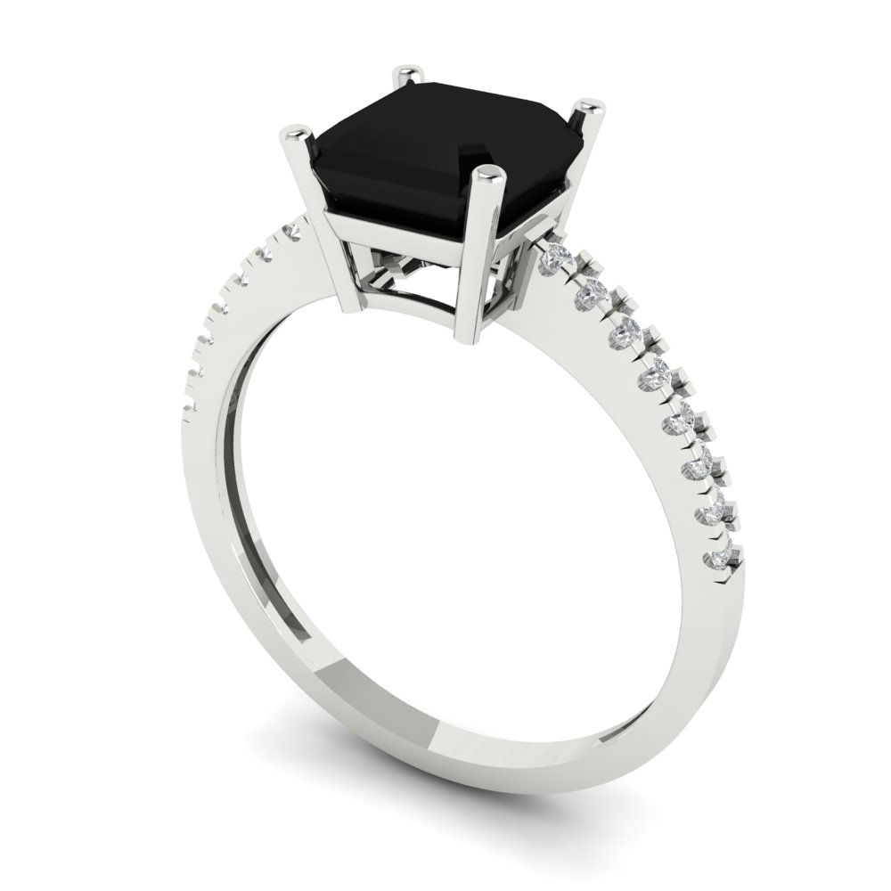 2.7 cttw Natural Onyx Solitaire with Zirconia Simulated Diamond Accents Engagement Ring - Solid Gold (Cushion Cut,6.5mm)