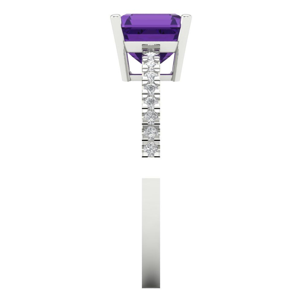 2.7 cttw Natural Amethyst Solitaire with Zirconia Simulated Diamond Accents Engagement Ring - Solid Gold (Cushion Cut,6.5mm)