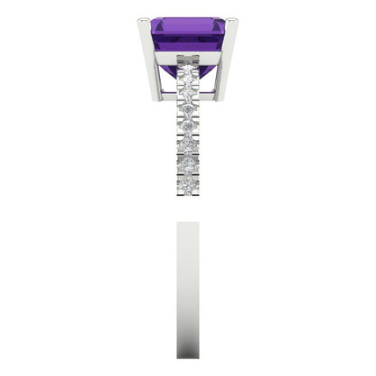 2.7 cttw Natural Amethyst Solitaire with Zirconia Simulated Diamond Accents Engagement Ring - Solid Gold (Cushion Cut,6.5mm)