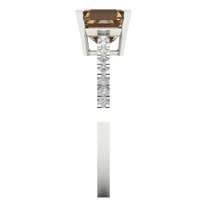 2.7 cttw Zirconia Simulated Champagne Diamond Solitaire with Zirconia Simulated Diamond Accents Engagement Ring - Solid Gold (VVS1, Cushion Cut,6.5mm)