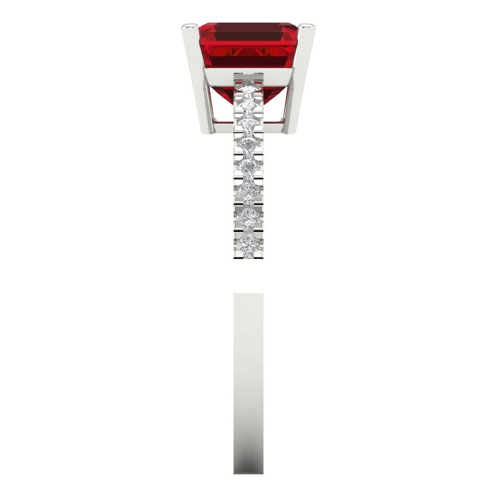 2.7 cttw Simulated Pink Tourmaline Solitaire with Zirconia Simulated Diamond Accents Engagement Ring - Solid Gold (Cushion Cut,6.5mm)