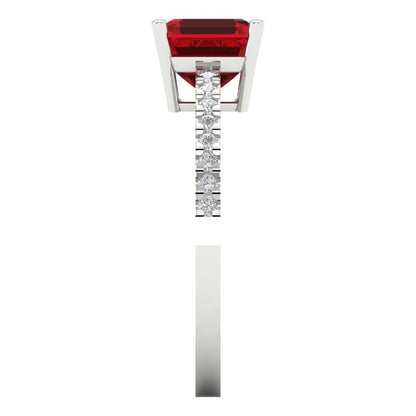 2.7 cttw Simulated Pink Tourmaline Solitaire with Zirconia Simulated Diamond Accents Engagement Ring - Solid Gold (Cushion Cut,6.5mm)