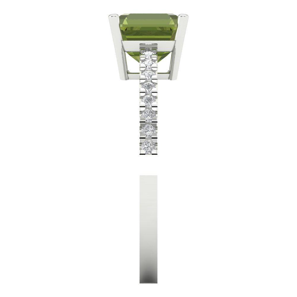 2.7 cttw Natural Peridot Solitaire with Zirconia Simulated Diamond Accents Engagement Ring - Solid Gold (Cushion Cut,6.5mm)