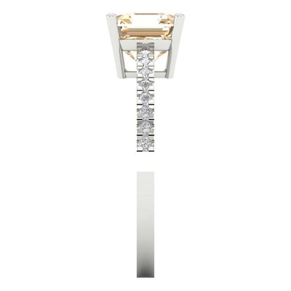 2.7 cttw Natural Morganite Solitaire with Zirconia Simulated Diamond Accents Engagement Ring - Solid Gold (Cushion Cut,6.5mm)