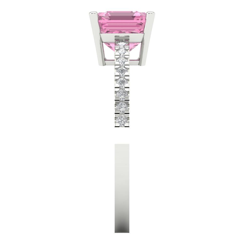 2.7 cttw Zirconia Simulated Pink Diamond Solitaire with Zirconia Simulated Diamond Accents Engagement Ring - Solid Gold (VVS1, Cushion Cut,6.5mm)